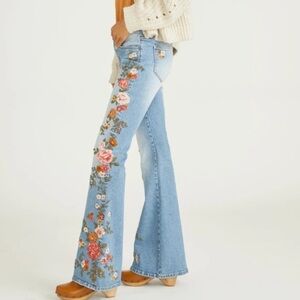 Driftwood Fiora Flare Jeans | Embroidered Floral Boho Western Farrah Style 8 NWT